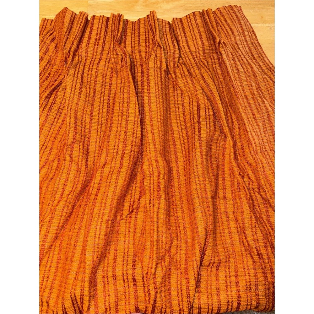 VTG Woven Fabric Curtains Drapes 2 Pc Set 70s Boho Burnt Orange Pinch Pleat 62"
